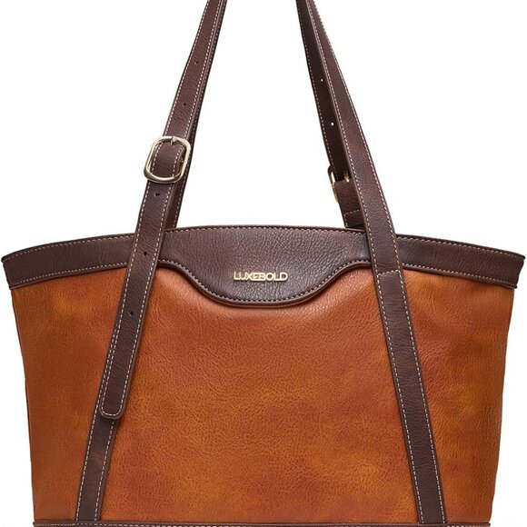 Vegan Leather Tote Bag Women Work Shoulder Handbag Hobo Purse with Pockets - Picture 1 of 6